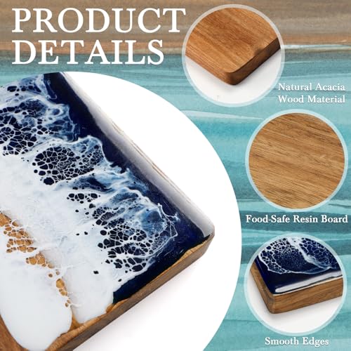 Tabla de cortar rectangular de madera con diseño en resina azul miniatura 3