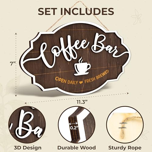 Image of Woodamore Small Coffee Bar Sign For Wall - Vintage Coffee Sign Decor For Bar Accessories, Wood Farmhouse Cafe Signs Rustic Kitchen Decor