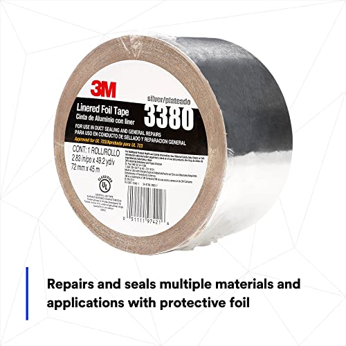 3M Aluminum Foil Tape 3380, Silver, 72 Mm X 45 M, 3.25 Mil #TOP2