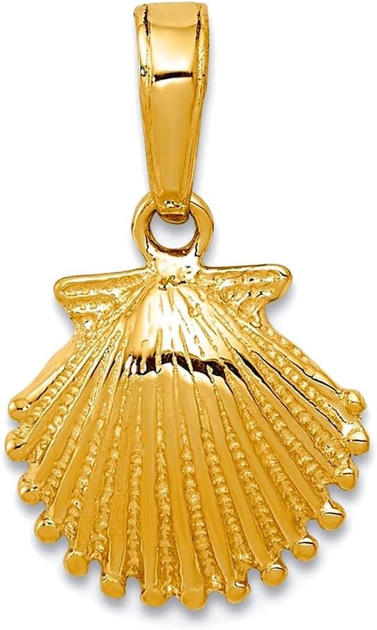 JewelryWeb 10k Solid Yellow Gold Scallop Shell Pendant Necklace 17x10mm Wide Pendant for Women