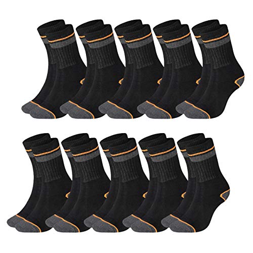 Black+Decker Herren Socken Heavy Fabric Crew 10er Pack Unisex Work Sport Arbeitssocken 39-42 43-46 47-49 50-52 Verstärkte Baumwolle Schwarz Grau, Größe:43-46, Farben:10 Paar Grey/Black Cover
