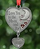 Mom Ornament - I Love You to the Moon and Back Ornament for Mom - Red Hearts and Moon Design with a Hanging Charm Engraved 