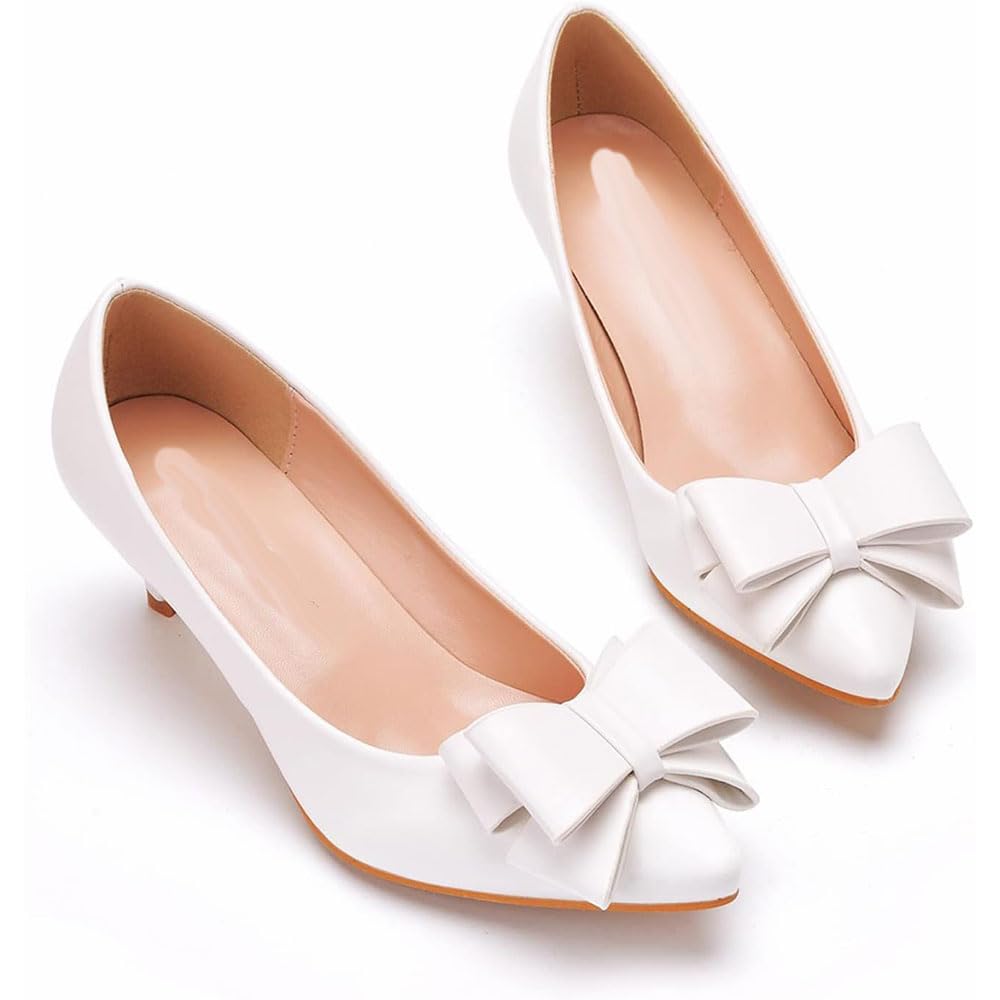 Décolleté da donna con fiocco con fiocco Classico tacco basso da 1,96 pollici Slip On Décolleté a punta chiuse Décolleté da lavoro per ufficio Décolleté scarpe/white/43EU