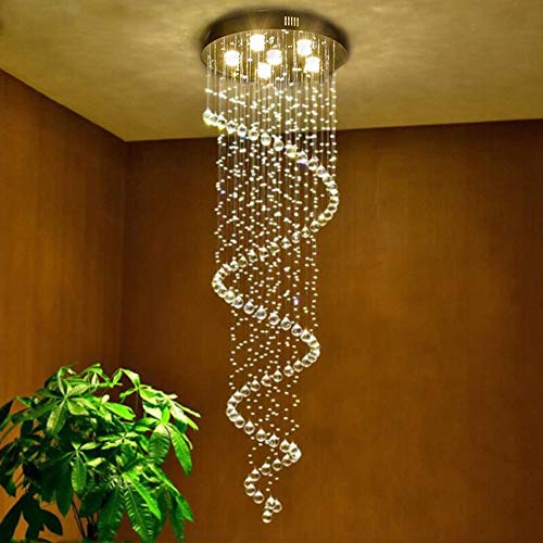 SEFINN FOUR Modern Crystal Chandelier Spiral Design 6 Light Crystal High Ceiling Pendant Light Chandelier for Living Room Hotel Stairs Foyer Entryway Height 87 inch Flush Mount Diameter 20 inch - Image 4