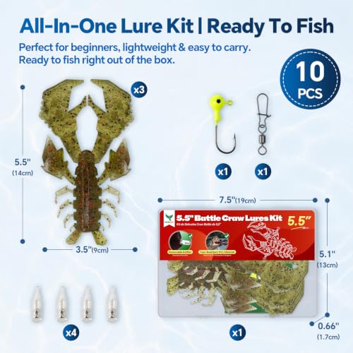 Image of Battle Craw Soft Plastic Crawfish Lures Kit with Removable Rattles