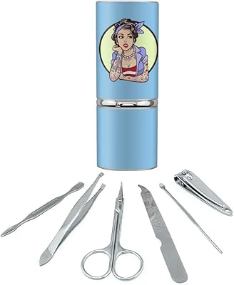 Rockabilly Retro Pin Up Girl With Tattoos Stainless Steel Manicure Pedicure Grooming Beauty Care Travel Kit