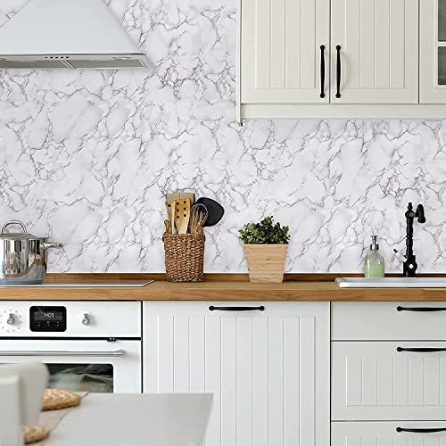 Image of Self Adhesive Waterproof Wallpaper for Kitchen Living Room Bed Room Furniture Makeover Cabinet Shelf Liner Tile Pattern Removable Contact Paper(Cloud Marble) (45x300 CM)