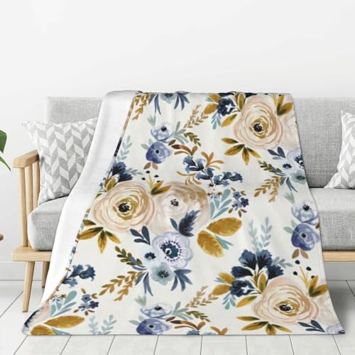 Blumenblau Senf,Überwurfdecke, warme Flanell-Plüsch-Sofadecke als Bettlaken für das Schlafzimmer,40