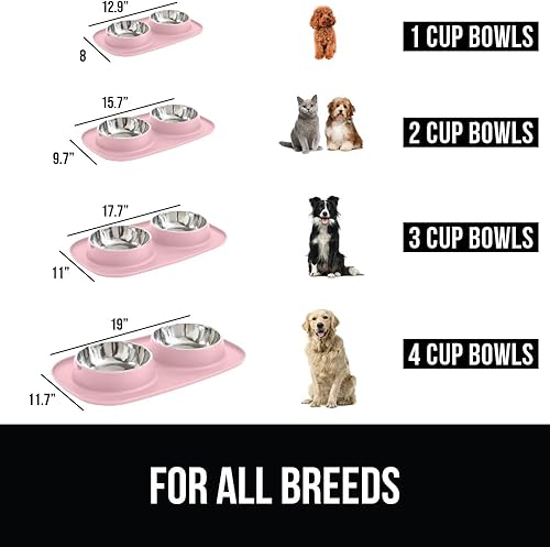 Miniatura 6 de GORILLA GRIP Juego de Estera de Alimentación, Patente Pendiente 100% Impermeable de Silicona Libre de BPA, Cuencos de Acero Inoxidable para Gatos y