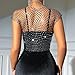 Jokesky Rhinestone Crystal Crop Top, Long Sleeve Mesh Body Chains, See Through Mesh Diamond Fishnet Shirts Outfits