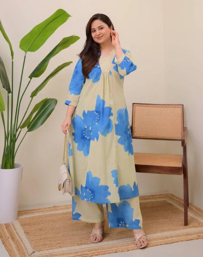Image of Women Dark Green /Ligth Green /Chiku Viscose Rayon Kurti Pant Set
