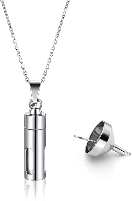 PiercingJ Personalized Custom Stainless Steel Acrylic Cylinder Urn Necklace Ashes Keepsake Memorial Pendant Human Being Ashes Holder Cremation Jewelry w/Fill Kit
