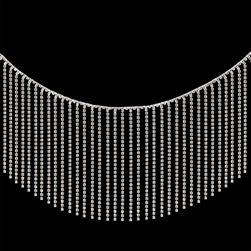 AMZTKDIY Rhinestone Fringe Trim Rhinestone Sewing Beaded Fringe Trim Ribbon Tassel Chain for Clothing Accessories and DIY Craft Decoration (1.0 Yards, Silver)