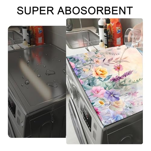 Image of Washer and Dryer Covers for the Top, Non-slip Dryer Top Protector Mat, Dust-proof Washing Machine Cover, 23.6 inch x 19.7 inch (Flowers and butterflies, 23.6 inch x 19.7 inch)