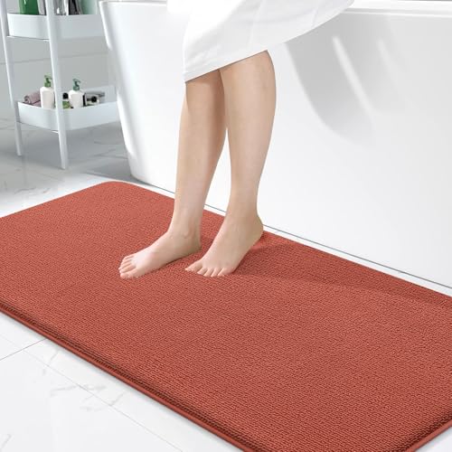 Image of OLANLY Thick Memory Foam Bathroom Runner Rugs 47x24, Extra Soft Absorbent Long Bath Rug, Quick Dry Bath Mats, Non-Slip, Machine Washable Mat, Tub and Shower, Home Decor Accessories, Rustic Terracotta