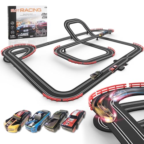 Slot Car Racing Track for Kids 1:43 Electric Powered 40Ft Big Race Tracks Set with 4 Cars and 2 Hand Controllers, Gift Toys for Boys Girls Children 6,7,8,9,10 Years Old