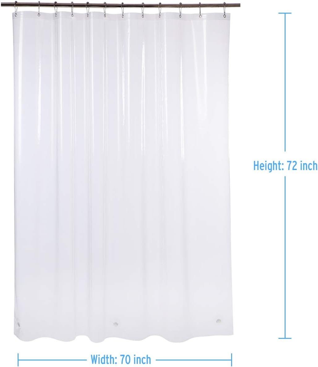 Amazer 2 Pack Shower Curtain Liners, 70" W x 72" H EVA 8G Shower Curtains with Heavy Duty Clear Stones and Grommet Holes, Waterproof Lightweight Plastic Shower Curtains Without Chemical Odor-Clear