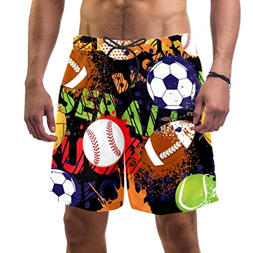 Short de plage homme aux motifs de balles de sport confort léger