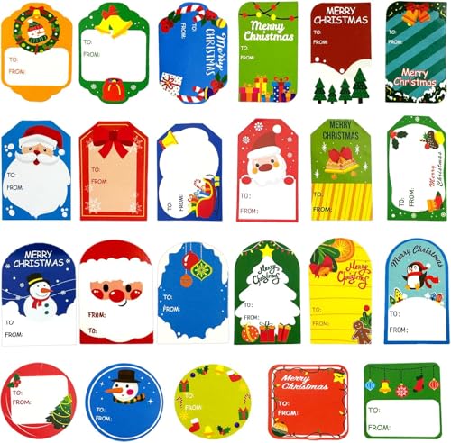 Xmas Tag Stickers 100Pcs Christmas Self Adhesive Gift Label Stickers, to from Labels Name for Bags, Cards, Envelope (12 Sheet), 1.57*3.15inches (uk-100)
