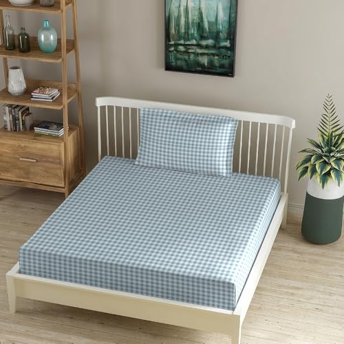 Image of MORADO Premium Glace Cotton 210 TC Single Bedsheet with 1 King Size Pillow Covers (60x90 Inches, White&Grey)