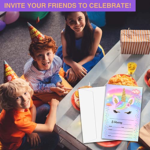 Goxzyn Magical Unicorn Birthday Invitation, Rainbow Cloud Unicorn Invitation Cards For Kids, 20 Fill-In Invites With Envelopes-Party Decorations And Supplies-A08 #TOP4