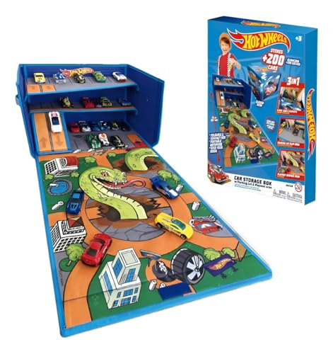 Trasformazione rapida: Passa senza sforzo da una scatola di stoccaggio a un set di gioco completamente funzionale in meno di 20 secondi, permettendo ai bambini di passare rapidamente dall'organizzare la loro collezione Hot Wheels all'immersiva azione di gioco.