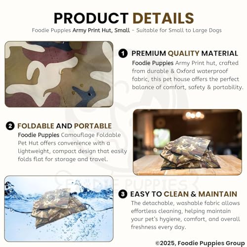 Image of Foodie Puppies Soft & Light Weight Designer Luxurious Foldable Pet Tent /Kennel /House /Hut for Cats /Kitten /Puppies & Dogs (Hut, 44 x 43 x 45 cm) (Small)