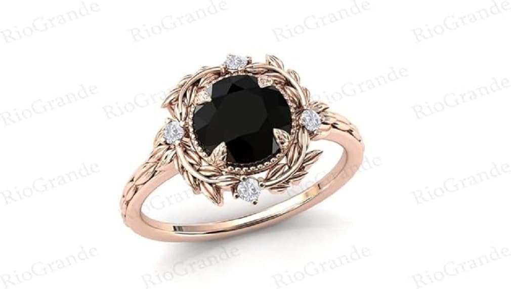1CT-6CT Unique Vine Leaf Style Black Onyx Engagement Ring Art Deco Black Onyx Bridal Ring Antique Wedding Ring For Women Anniversary Ring Proposal Ring Promise Ring