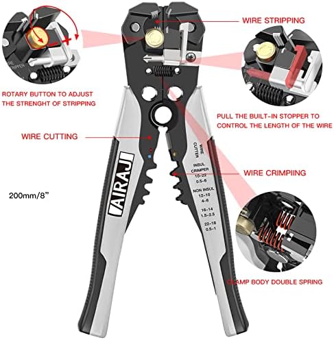 AIRAJ PRO Wire Stripper ,10-24 AWG Wire Strippers Electrical with Spring Loaded Handles,Stripper Cutter for Electricians Distribution Box Repair