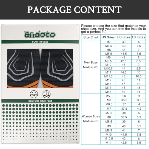 Image of Endoto Square Toe Insoles for Ariat Cowboy Boots, Replacement Shoe Inserts for Men Foot Comfort All Day(Size:M10.5-EU44)