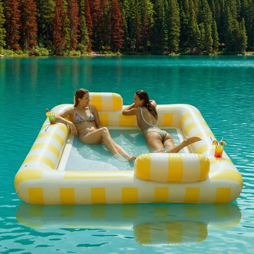 Image of Float Joy Lake Floats for Adults Pool Floaties for 2 Person 75 inch x 67 inch Giant Pool Lounger Water Hammock Inflatable Pool Hammock Floating Island with Cup Holders