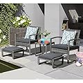 Patiorama 5 Piece Outdoor Patio Wicker Furniture Set, All Weather Grey PE Rattan Chair and Ottoman Footstool Set, W/Coffee Table, Cushions (Dark Grey) for Garden, Balcony, Porch, Space Saving Design