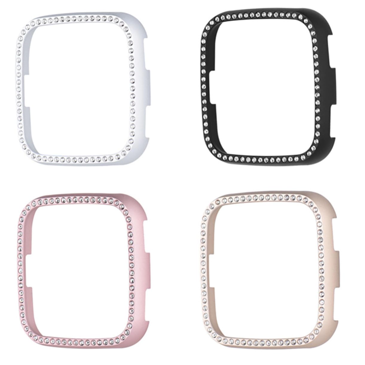 COOLHIYA Diamond Inlaid Protective Case Silver Stainless Steel Frame Drop-Resistant Smartwatch Cover Lightweight Watch Accessory with Scratch Protection