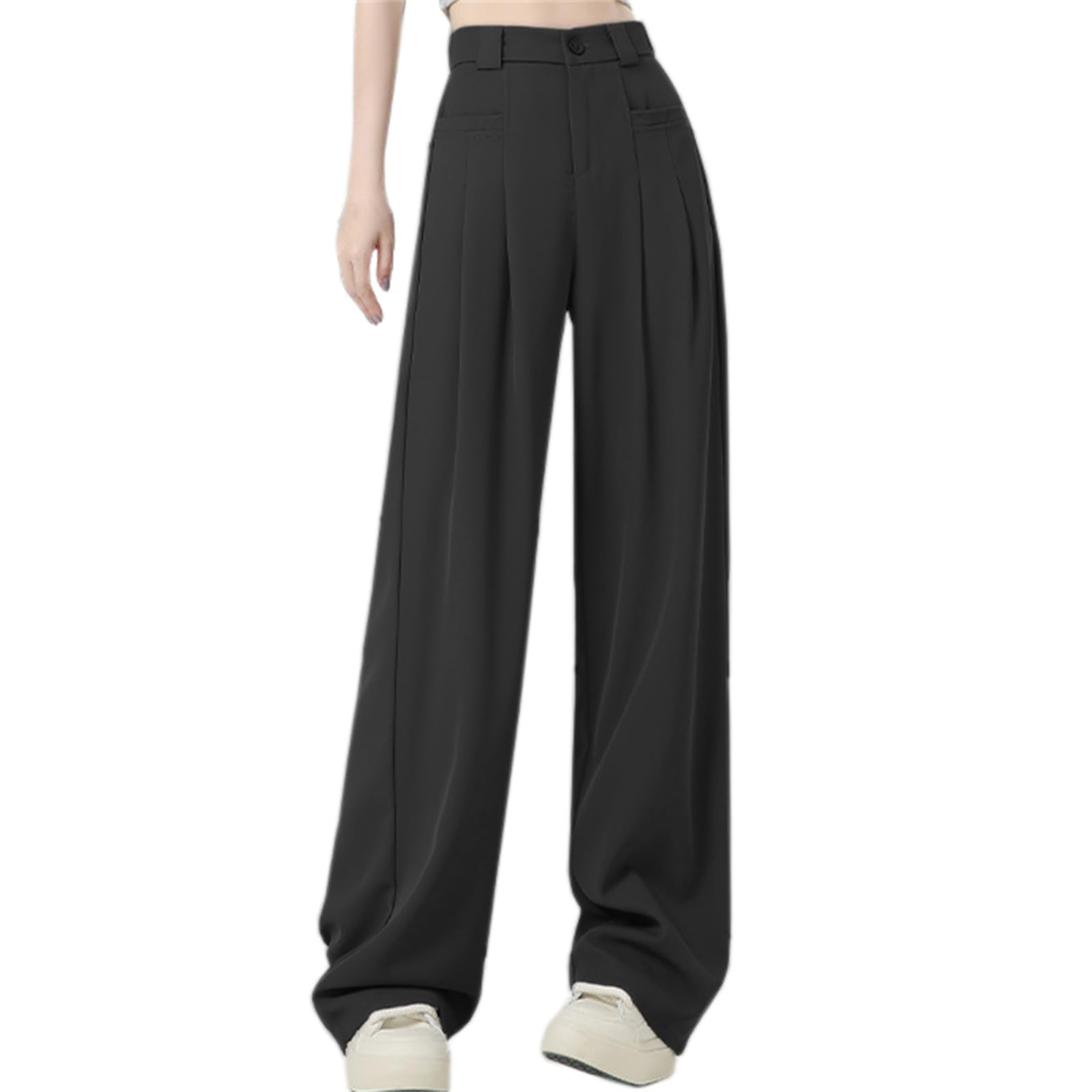 Betusline Womens Wide Leg Pants High Waisted Pocketed Straight Suit Long Trousers