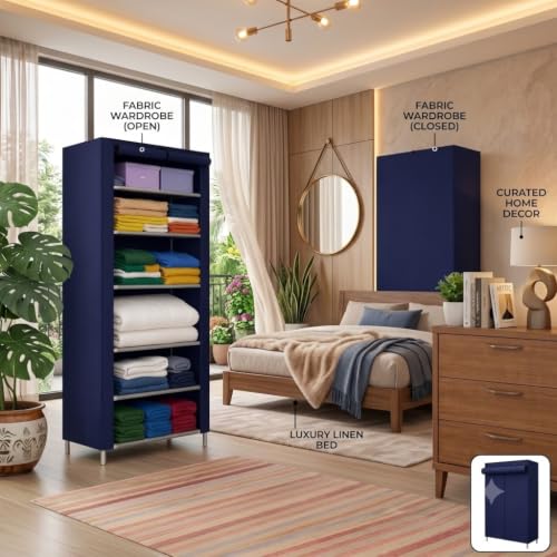 Image of Ulif Multipurpose ๐๐ผ๐น๐น๐ฎ๐ฝ๐๐ถ๐ฏ๐น๐ฒ ๐ช๐ฎ๐ฟ๐ฑ๐ฟ๐ผ๐ฏ๐ฒ Cabinet | ๐๐ผ๐น๐ฑ๐ฎ๐ฏ๐น๐ฒFabric Organizer with ๐ฒ ๐ฆ๐ต๐ฒ๐น๐๐ฒ๐ | Portable Clothes ๐ฆ๐๐ผ๐ฟ๐ฎ๐ด๐ฒ ๐ฅ๐ฎ๐ฐ๐ธ for Bedroom (BLUE)