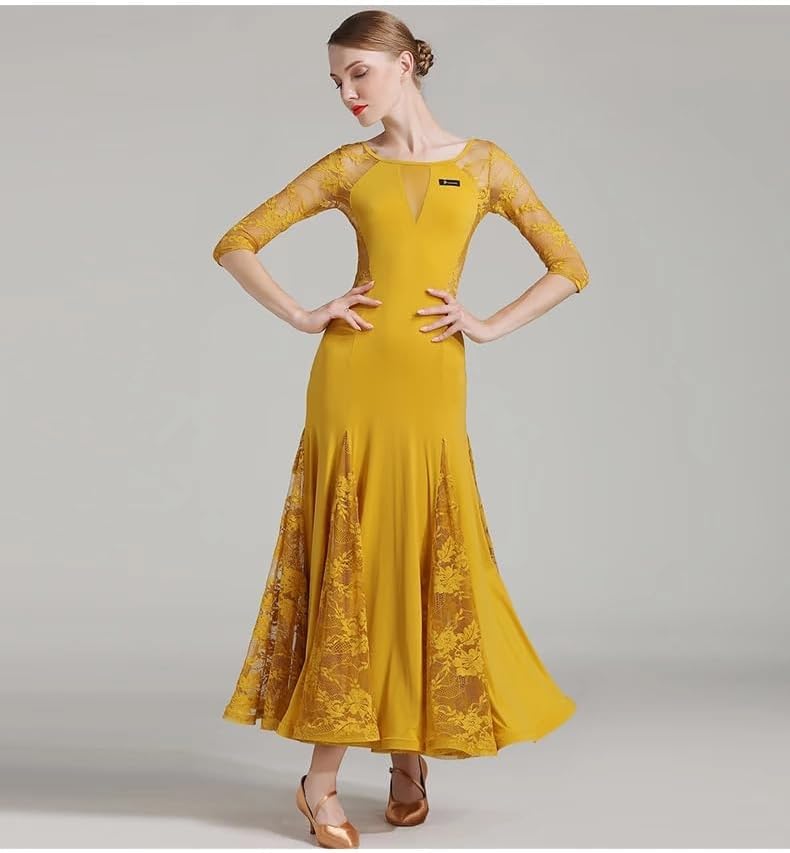 HEARTTOUCH Women Ballroom Dance Dress National Standard Dance Skirt Long Modern Waltz Tango Dance Costume for Competition