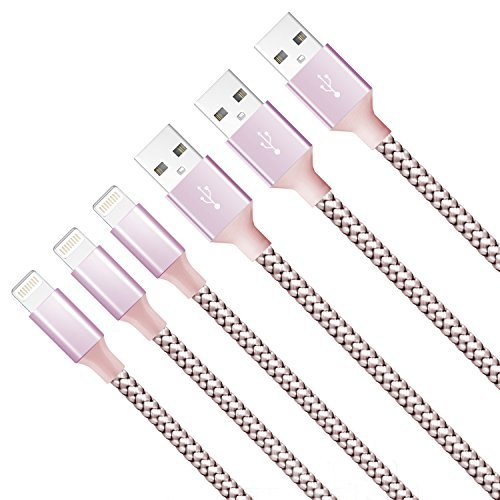 Aonear 3Pack 10FT Extra Long Nylon Braided Cord (Rose Gold)