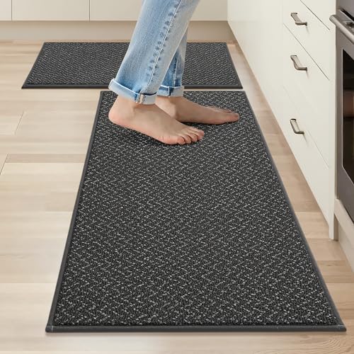 COSY HOMEER Kitchen Rugs and Mats 2PCS Non Slip Kitchen Mats for Floor Washable Stain Resistant Kitchen Runner Rug Sets Absorbent Kitchen Floor Mat 20"x32"+20"x48",Dark Grey Dark Grey 20inX3