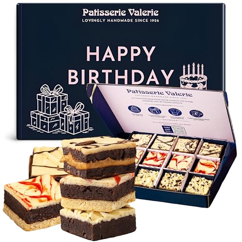Image of Patisserie Valerie Happy Birthday Luxury Brownie Selection Box (12 Brownies) – Strawberry Shortcake, Salted Caramel & Triple Chocolate – Birthday Gift