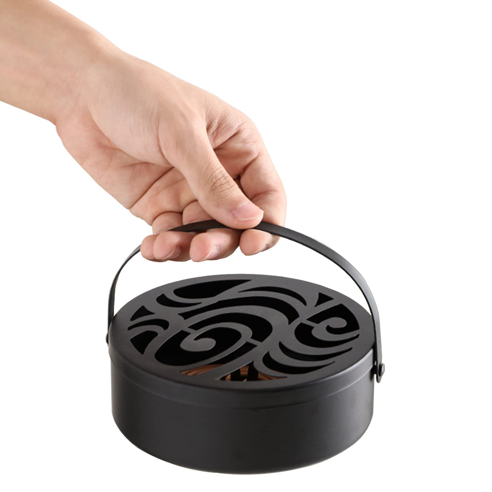 Porta Zanzariere In Ferro Con Maniglia E Coperchio Forato - Bruciatore Per Bobine Incenso Antizanzare Per Esterno, Giardino, Campeggio (Nero, 13,7x13,7x4 Cm)