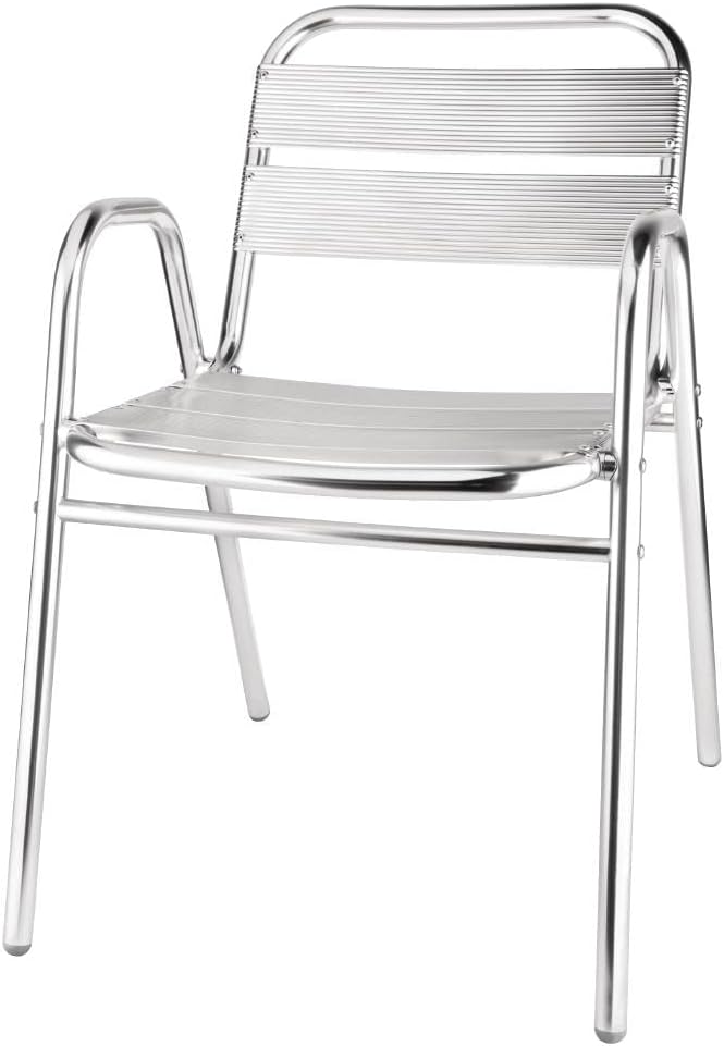 Bolero Aluminium Stacking Chairs Silver Arched Arms Outdoors 780X600X495mm 4pc