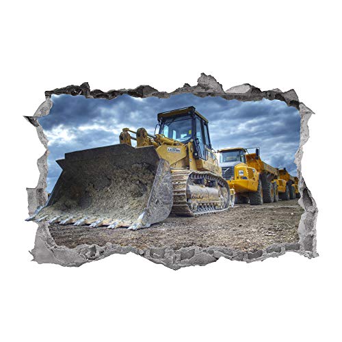 Construction Site Wall Decal Smashed 3D Graphic Truck Wall Sticker Art Mural Poster Kids Room Decor Gift Up293 (36"W X 24"H Inches) #TOP1