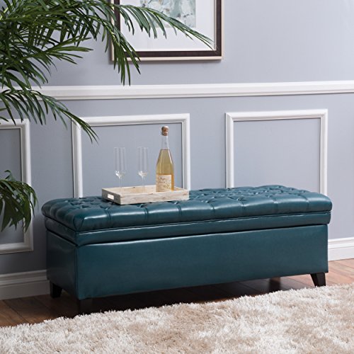 Kaimei Juliana Storage Ottoman with Storage Compartment & Teal Velvet Upholstery - Footrest and Seating for Living Room, Bedroom, Entryway