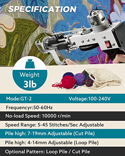 Tufting Gun, Carpet Weaving Machine, 2 In 1 Cut And Loop Pile Electric Tufting Gun, 5-45 Stitches/S High Speed Rug Gun, 4-19Mm Adjustable Pile Height, Hand Tufting Gun For Handmade Diy #TOP2