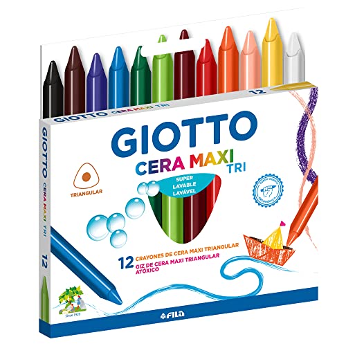 GIOTTO Cera Maxi Tri, Giz de Cera Maxi Triangular em Estojo, 12 Cores(202702ES)