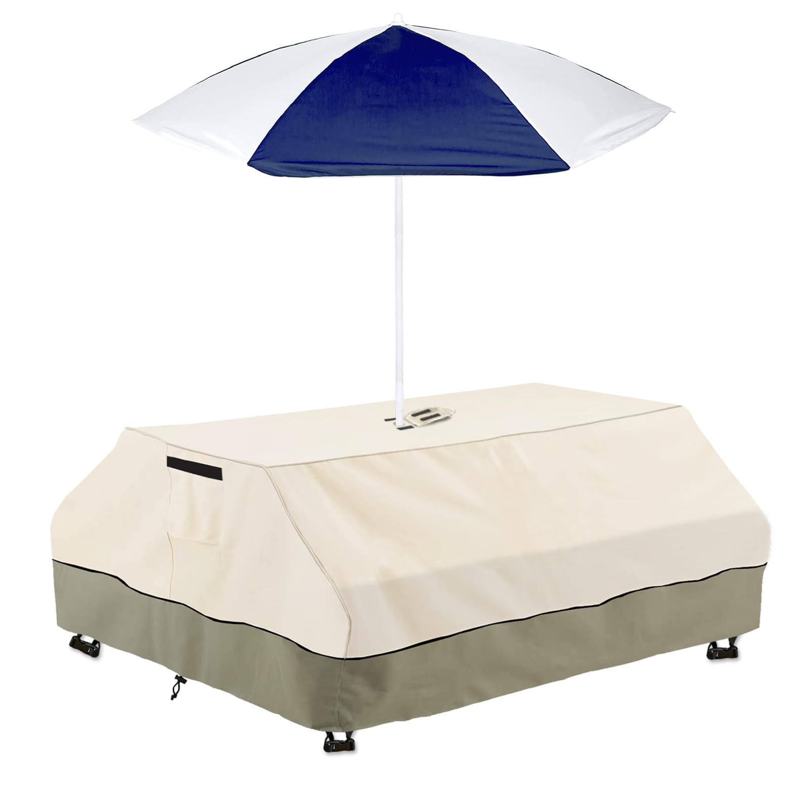 Bitubi Kids Picnic Table Cover with Umbrella Hole,Waterproof Sand Water Activity Table Cover,Wood Outdoor Convertible Picnic Table Cover,Beige