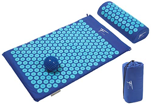 Fitem Kit d'acupression - Tapis d'Acupression + Coussin + Sac + Boule de Massage - Soulage douleurs Dos et Cou - Relaxation Musculaire