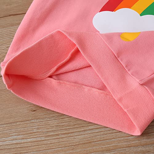 Moomtaikid Baby Boys Girls Sweatshirt Rainbow Long Sleeve Hoodie Winter Sweatsuit Cotton Cute Baby Girls Winter Pullover Shirt Pink 5-6Y #TOP7