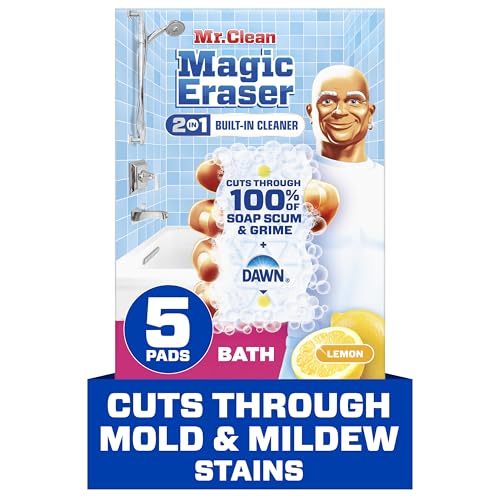 Mr. Clean Magic Eraser Sponge, Bathroom Cleaner, Soap Scum Shower & Tub Cleaner, 2 in 1 Bath, 5ct