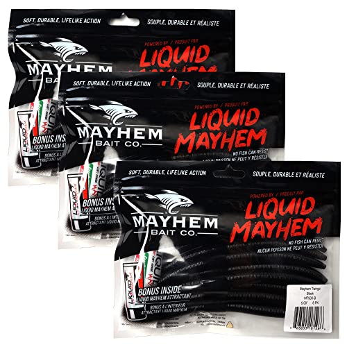 Leurre de pêche en plastique souple noir Mayhem Twinge pour poissons méfiants